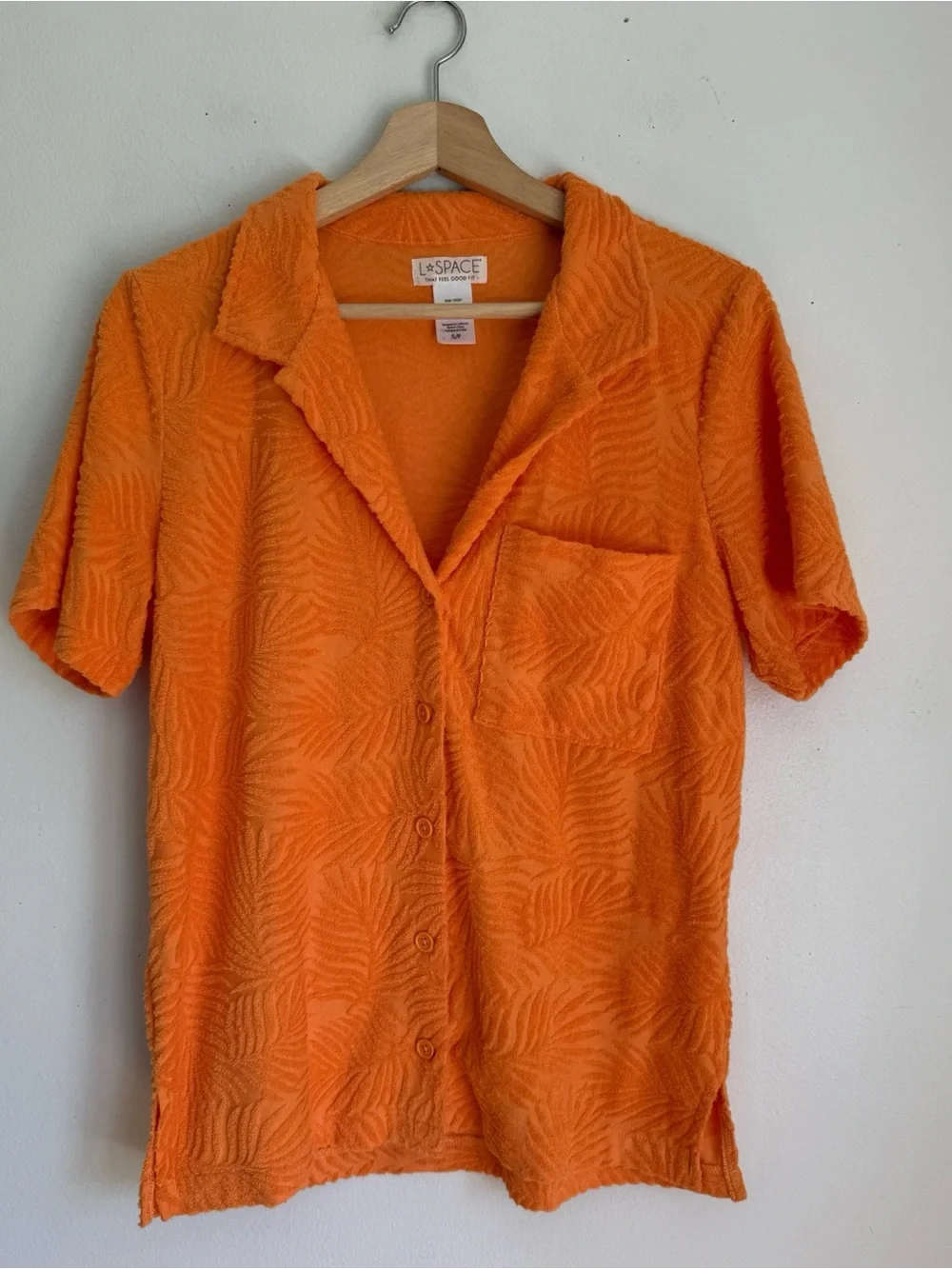 Set L*space Fronds Forever Terry Button Up Shirt and Drawstring Shorts in Orange - Picture 4 of 11